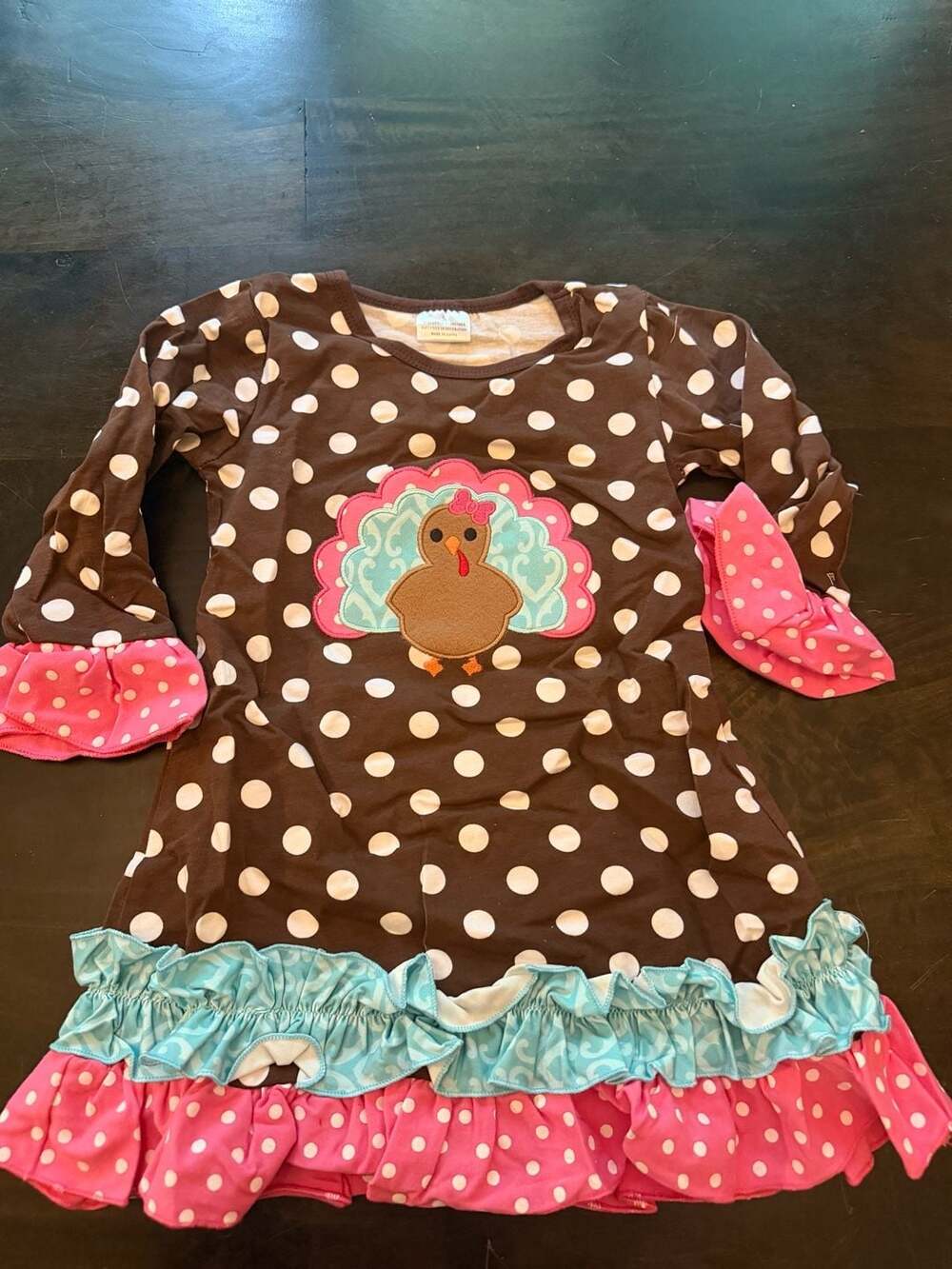 Brown Polka Dot Turkey Dress with Ruffles size S (2/3T)
